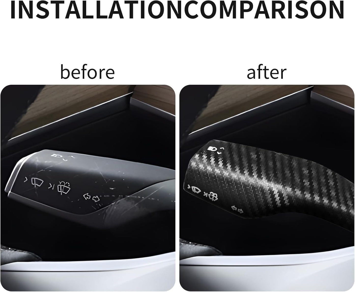 Steering Lever Cover for Tesla Model 3 Model Y 2017-2024, Carbon Fiber Pattern Car Gear Shift Cover, Steering Wheel Cover Tesla Model 3 Model Y 2024 Accessories(Matt Carbon Fiber Pattern)