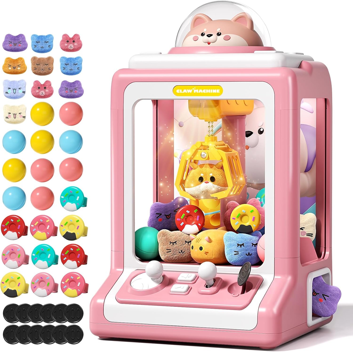 Rabbit Claw Machine for Kids, Mini Vending Machine with Game Coins & Music, Prize Dispenser Toys for Girls and Boys, Electronic Claw Game Machine for Party Birthdays, Includes 30 Mini Toys ZOUSA