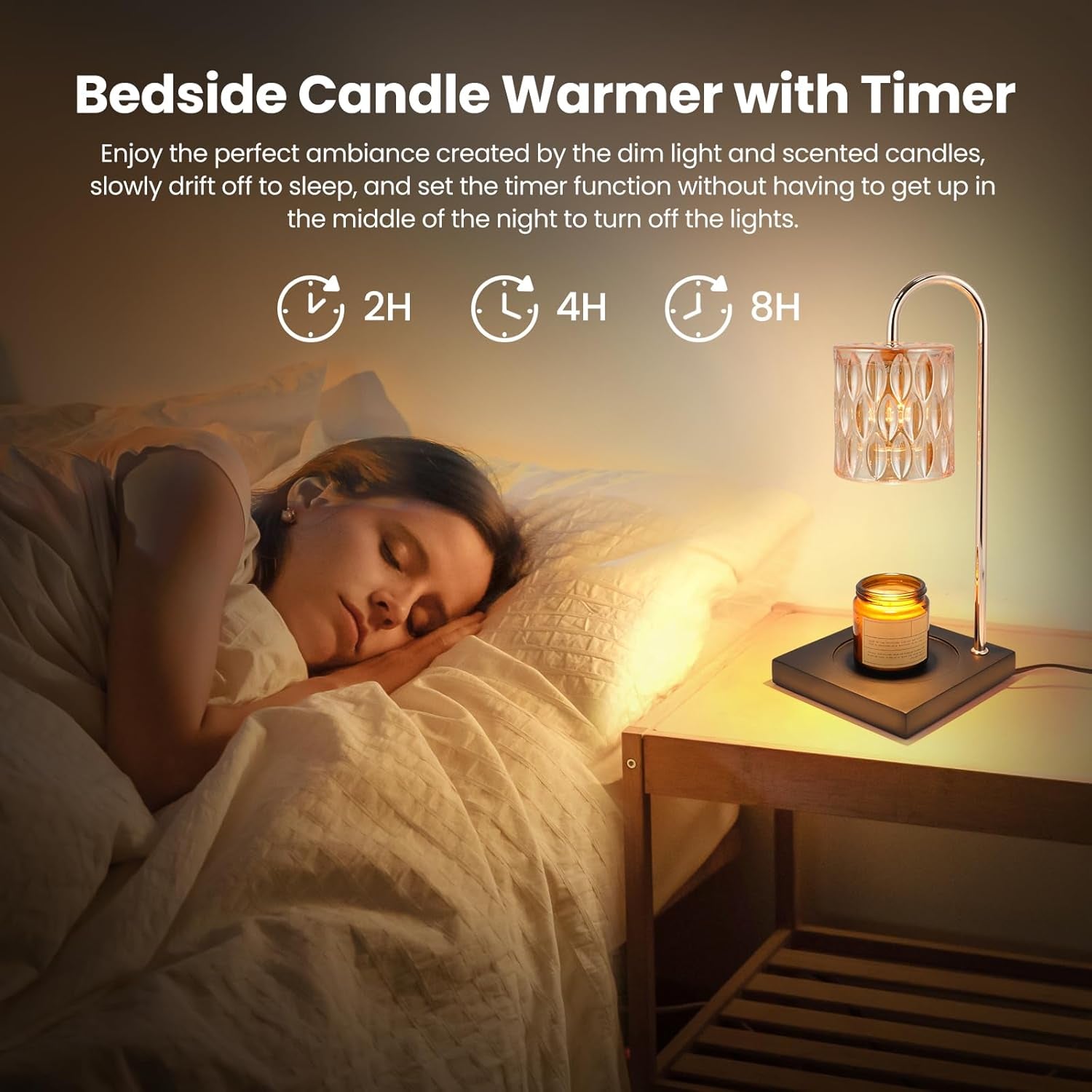 Candle Warmer Lamp, Dimmable Candle Warmer Lamp for Jar Candles, Glass Candle Warmer Lamp with Timer 2H/4H/8H Nightstand Lamp for Bedroom (2 Wax Warmer Bulbs)
