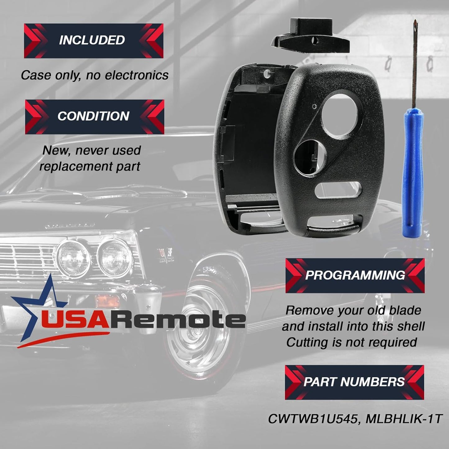 USA Remote CUTTING NOT REQUIRED - Key Fob Keyless Entry Remote Shell Case & Pad Fits Honda Accord/Civic/Cr-V/Fit/Odyssey/Pilot/Ridgeline/Cr-Z