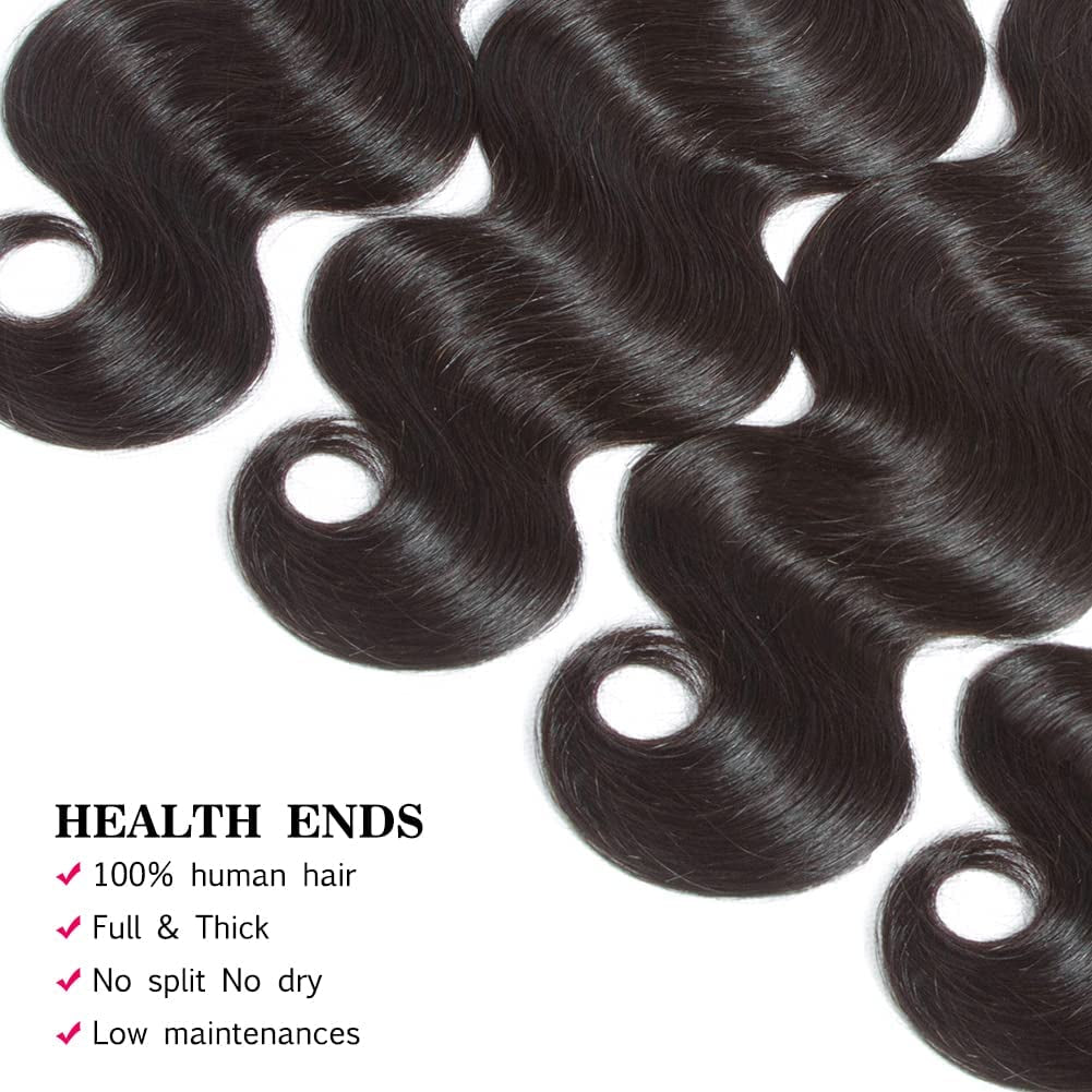 Body Wave Human Hair 4 Bundles Double Weft 10A Brazilian Hair Bundles (12/14/16/18 Inch New, 4 Bundles)