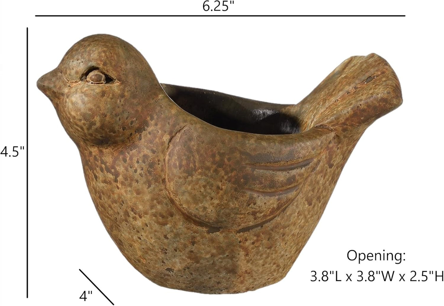 Cement Buddies Indoor Outdoor Bird Planter, Rust, Small, 6"