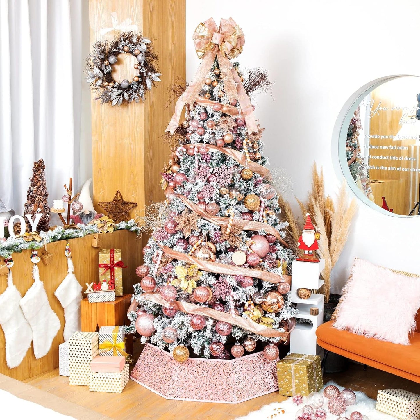 Christmas Tree Collar 24 Inch Sequin Tree Skirt for Christmas Holiday Home Decor Xmas Tree Ring Stand Base Cover Small Size 4 Piece Rose Gold