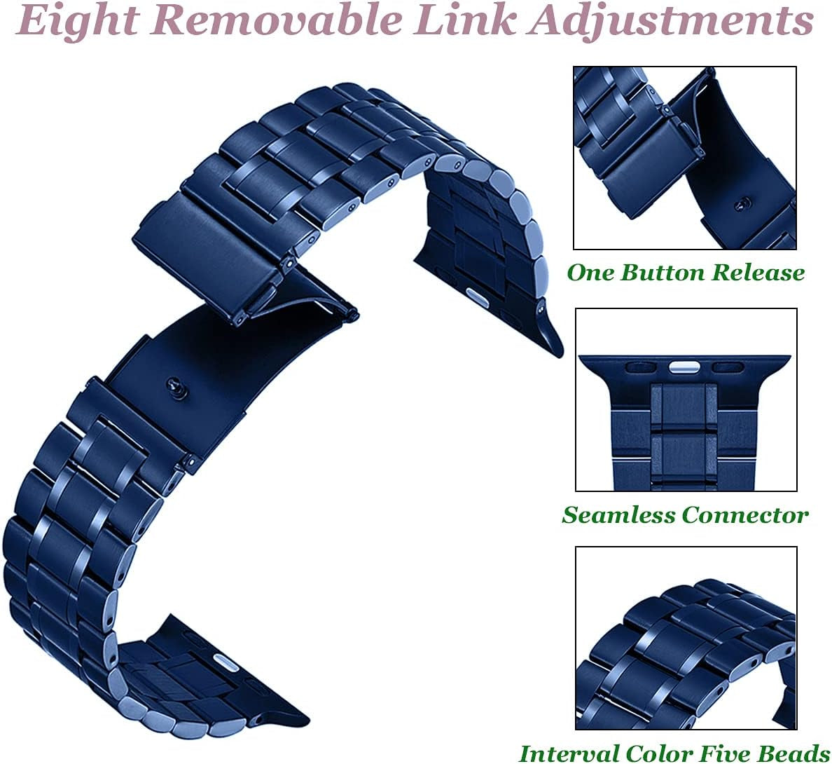 Compatible for Apple Watch Band 38Mm 40Mm 41Mm, Premium Solid Stainless Steel Metal Adjustable Sport Business Wristband Bracelet Strap for Iwatch Series 8 7 6 SE 5 4 3 2 1(Blue)