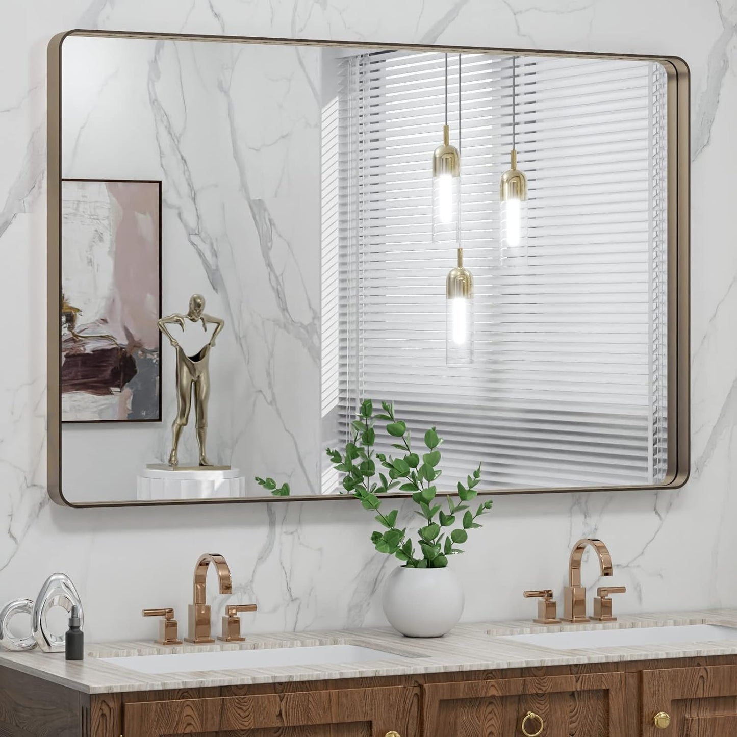 50X30 Inch Black Metal Framed Bathroom Mirror for Wall, Matte Black Bathroom Vanity Mirror Farmhouse, Large Rounded Rectangle Mirror, Anti-Rust, Tempered Glass, Hangs Horizontally or Vertically