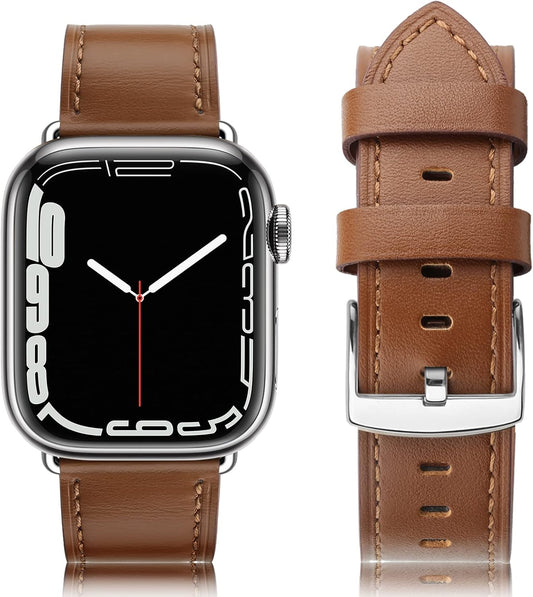 Genuine Leather Band Compatible with Iwatch Bands 49Mm 45Mm 44Mm 42Mm Men, Soft Grain Leather Wristbands Replacement Straps Compatible for Iwatch Ultra Series 8/7/6/5/4/3/2/1/SE