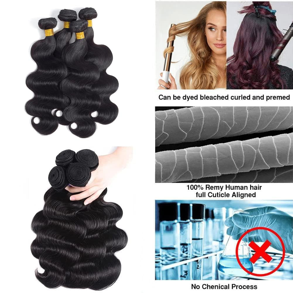 12A Human Hair Bundles Body Wave Bundles Human Hair 20 22 24 26 Inch 4 Bundles 100% Unprocessed Brazilian Virgin Hair Deals Quick Weave Bundles Human Hair Extension Natural Color