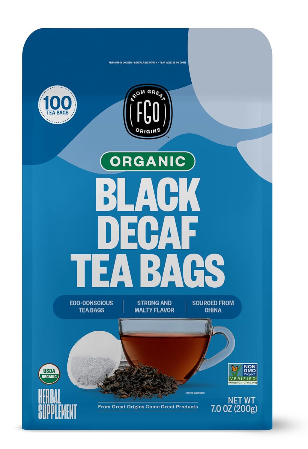 Organic Tulsi Holy Basil Tea, 100 Count, Eco-Conscious Herbal Tea Bags, Resealable Bag, Caffeine Free, Packaging May Vary (Pack of 1) TLBH