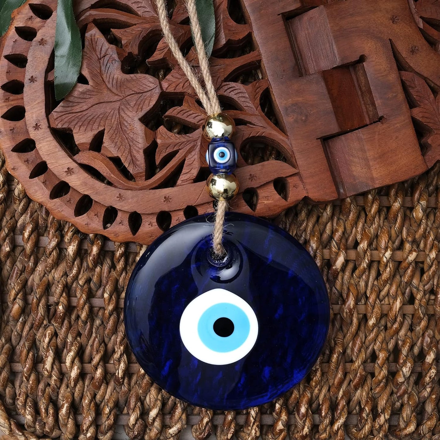 X-Large Evil Eye Wall Decor 5.2'' Blue Glass Turkish Greek Nazar Amulet Good Luck & Protection Charm - Handmade Hanging Ornament for Home,Office, Garden, Door - Ojo Turco