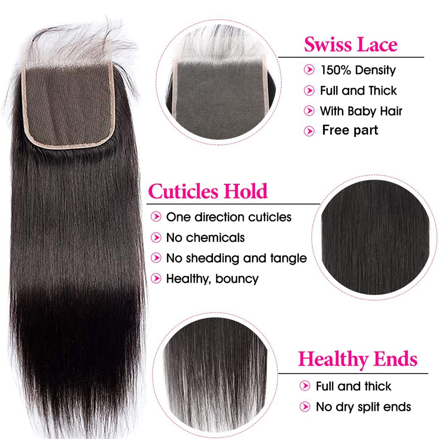 5X5 Hd Lace Closure Straight 5X5 Closure Human Hair 12A Real Transparent Lace Closure Virgin Remy Human Hair Frontal Closure Pre Plucked with Baby Hair Natural Black Color(10Inch)
