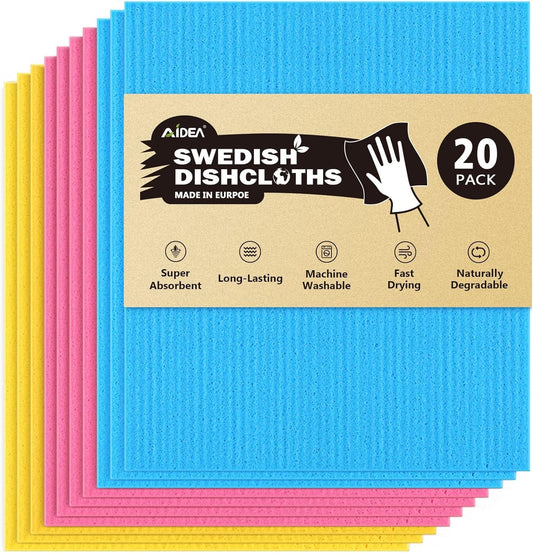 Swedish Dishcloths for Kitchen, 20PK, Reusable Paper Towels, Kitchen Washcloths Dish Rags, Eco Friendly No Odor Reusable Cleaning Cloths for Kitchen, Cellulose Sponge Cloths, 7"×6"