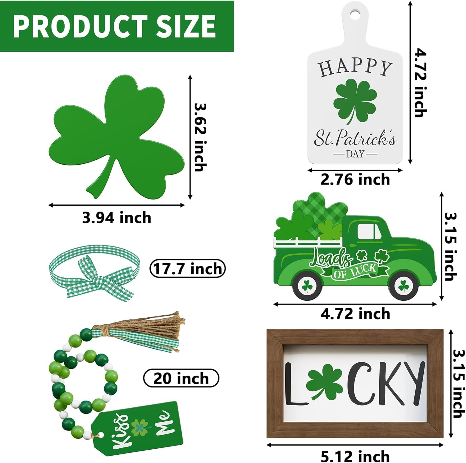 St. Patrick'S Day Tiered Tray Decor Set - 5 Pcs Shamrock Wooden Signs Lucky Decor Bead Garland, St. Patricks Day Decorations for Home Kitchen Table Party Decorations