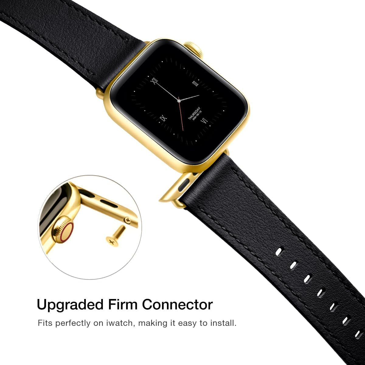 Leather Bands Compatible with Apple Watch Band 38Mm 40Mm 41Mm 42Mm 44Mm 45Mm 49Mm,Genuine Leather Strap Compatible for Women Men Iwatch SE Ultra Series(Black/Gold)