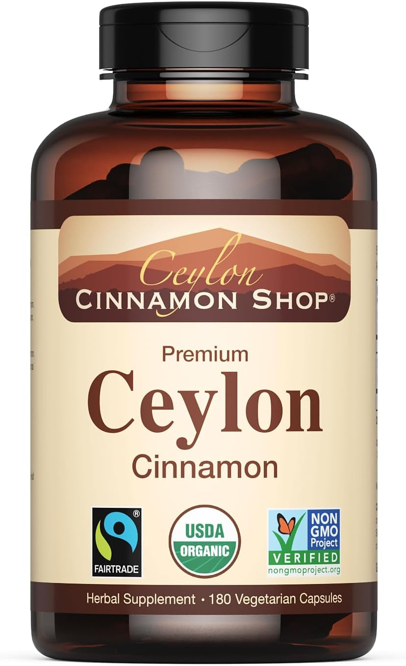 Organic Ceylon Cinnamon (100% Certified) Supplement, 180 Capsules, 3 Month Supply TLBH