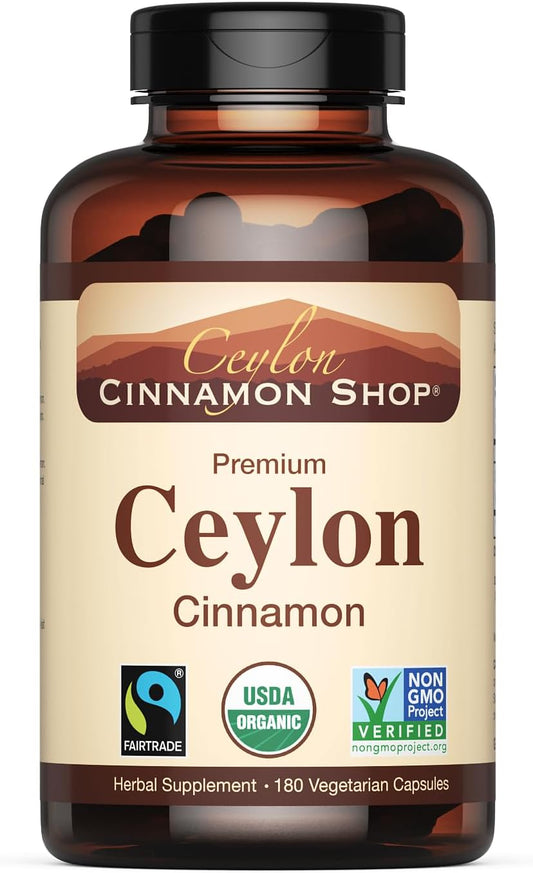 Organic Ceylon Cinnamon (100% Certified) Supplement, 180 Capsules, 3 Month Supply TLBH