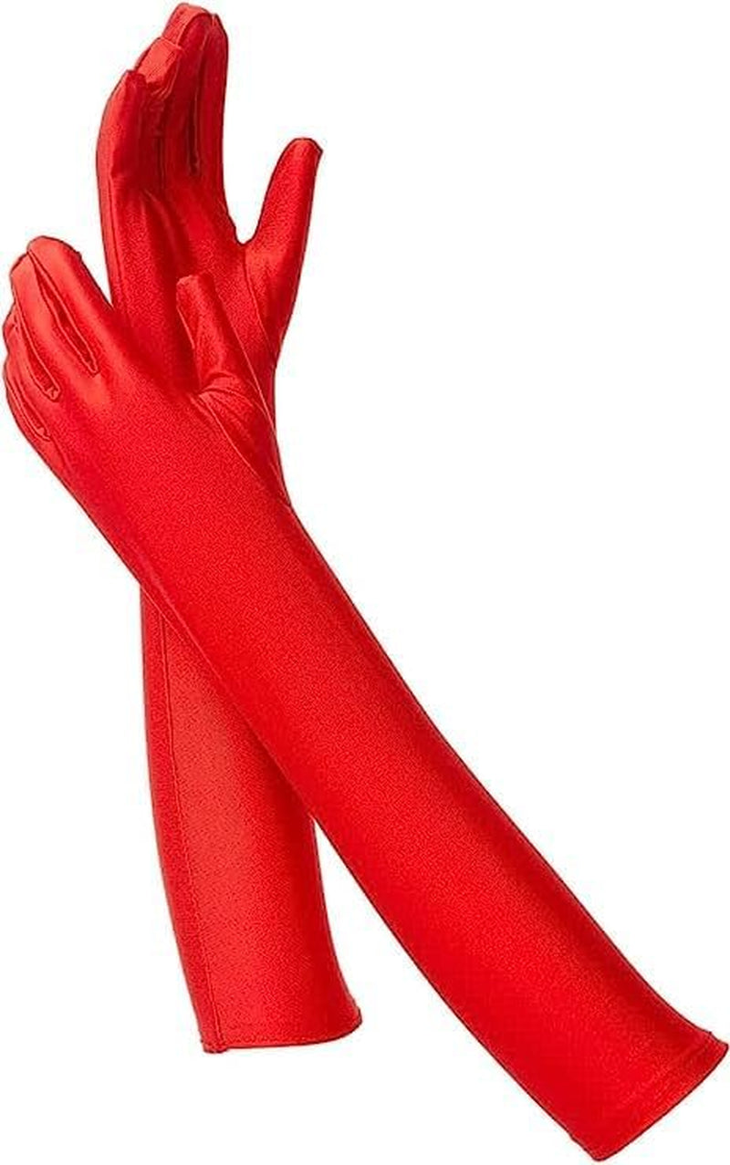 Long Red Satin Opera Gloves for Women, Cruella Deville, Red Riding Hood - Accessories for Halloween Costumes for Women