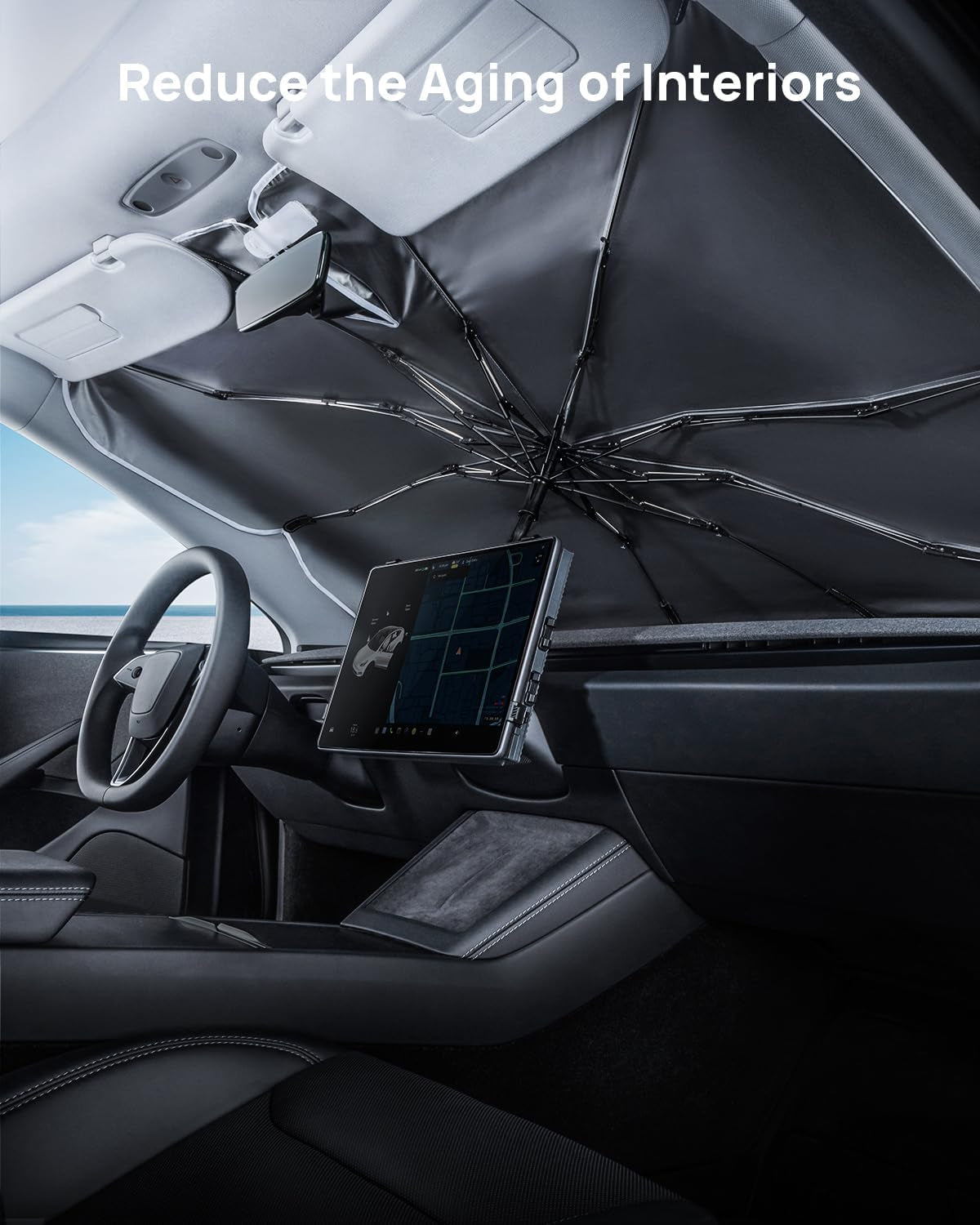 Reinforced Triple-Coated Windshield Sunshade Umbrella of the NASA Voyager-2 Mission Edition Designed for Tesla Model Y Model 3