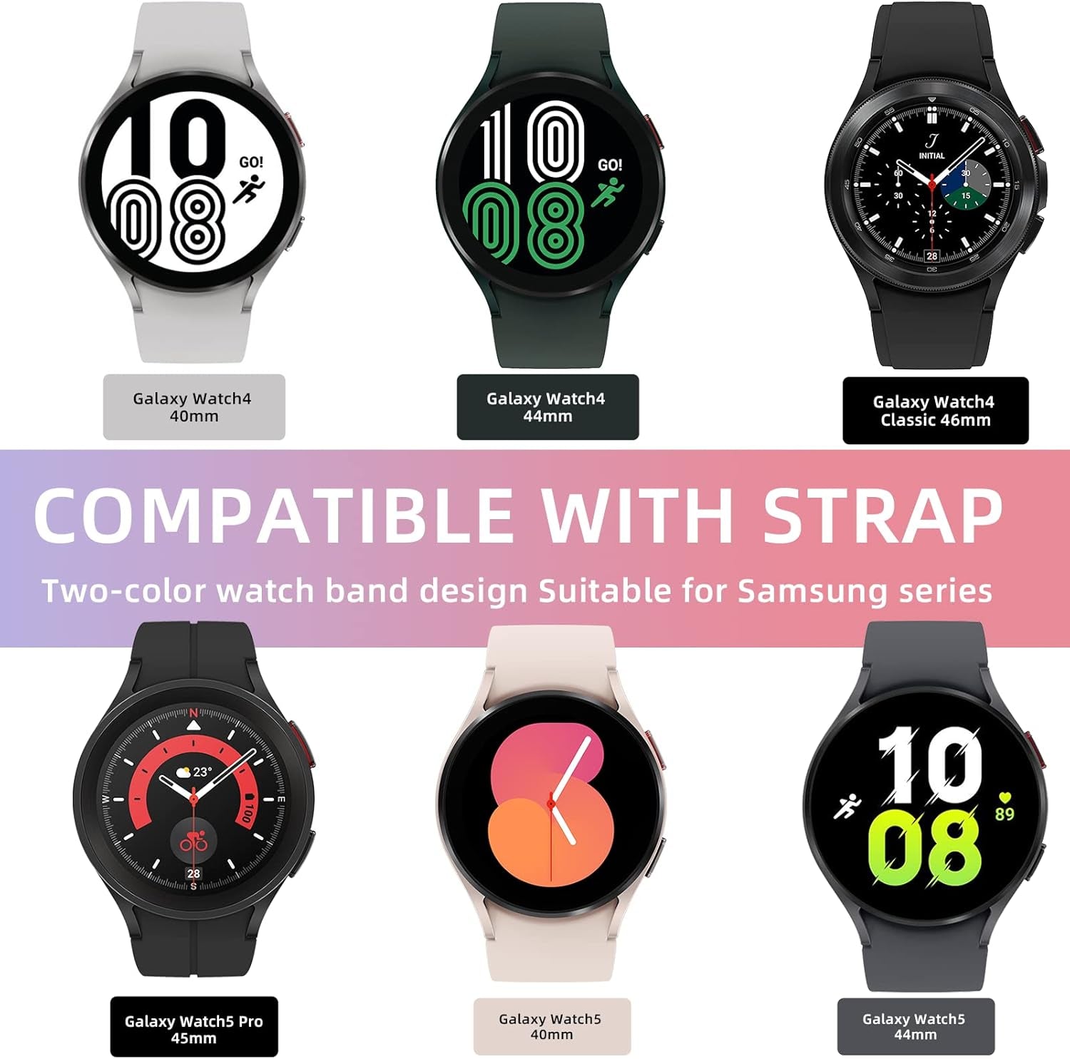 𝐊𝐢𝐭𝐰𝐚𝐲 Bands Compatible for Samsung Galaxy Watch 5 Pro 45Mm/Galaxy Watch 7 6 5 40Mm 44Mm Band, No Gap Silicone Replacment Strap with Colorful Buckle