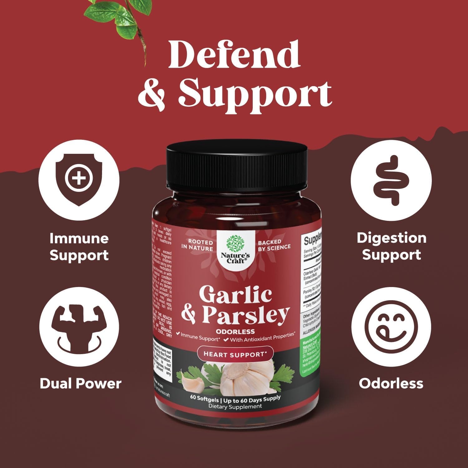 Super Concentrated Odorless Garlic Supplement - No Smell Easy to Swallow Antioxidant Garlic Pills for Immune Support and Heart Health - Odorless Softgels with Parsley Non GMO and Gluten Free TLBH