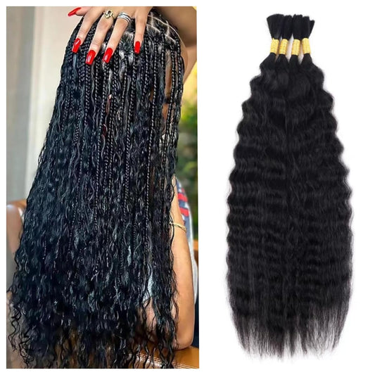 Super Wave Bulk Human Hair for Braiding No Weft 100G (1Pack-4Pcs) Super French Wet and Wavy Braiding Human Hair 100% Virgin Human Hair Micro Braiding Hair (Super Bulk (Natural), 16 Inch)