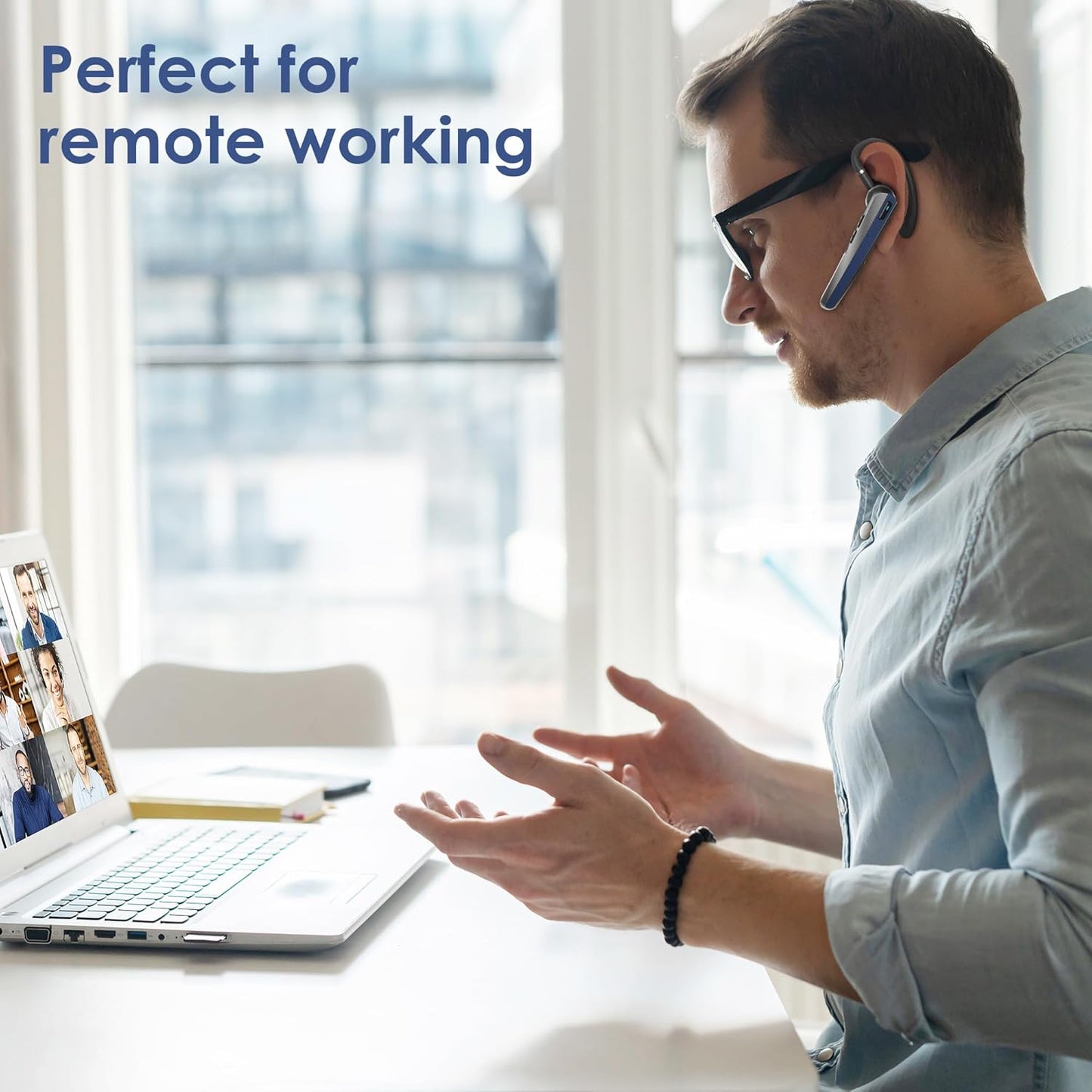 Bluetooth Headset with Microphone, Wireless Earpiece with Charging Case for Cellphones, PC, Single Ear Headset with Mute for Trucker Driver, Remote Work, Skype, Zoom, Teams, Call Center TRUCK DRIVER