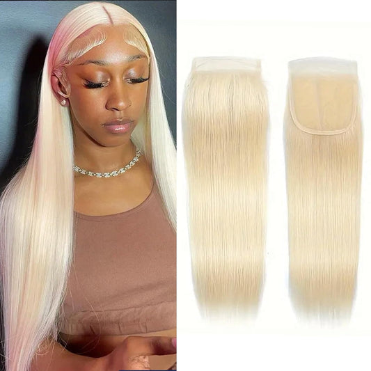 613 Blonde 5X5 Lace Closure Human Hair 613 Closure Pre Plucked with Baby Hair Blonde Color Brazilian Virgin Straight Hair Invisible Lace Frontal Closure Free Part (5X5 613 Lace Closure, 18 Inch)