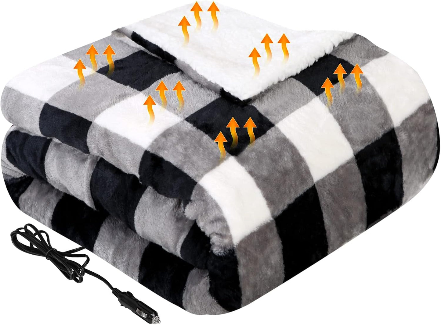 Heated Car Blanket with 3 Heating Levels, 4 Hours Auto Off, 12 Volt Electric Blanket for Car, Truck, SUV, RV, Machine Washable, 59" X 43”, (Grey Buffalo Plaid) TRUCK DRIVER