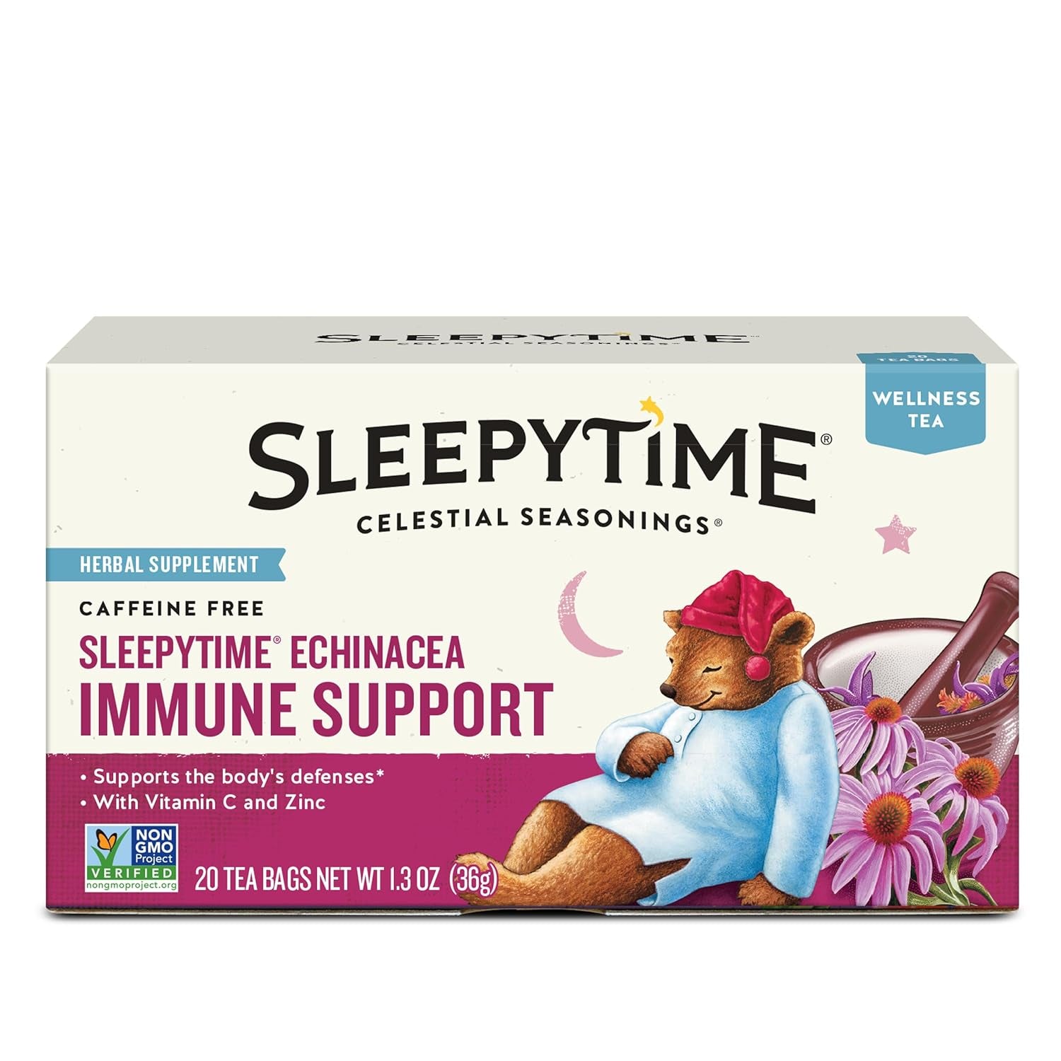 Sleepytime Wellness Echinacea Immune Boost, Caffeine Free, 20 Tea Bags Box TLBH