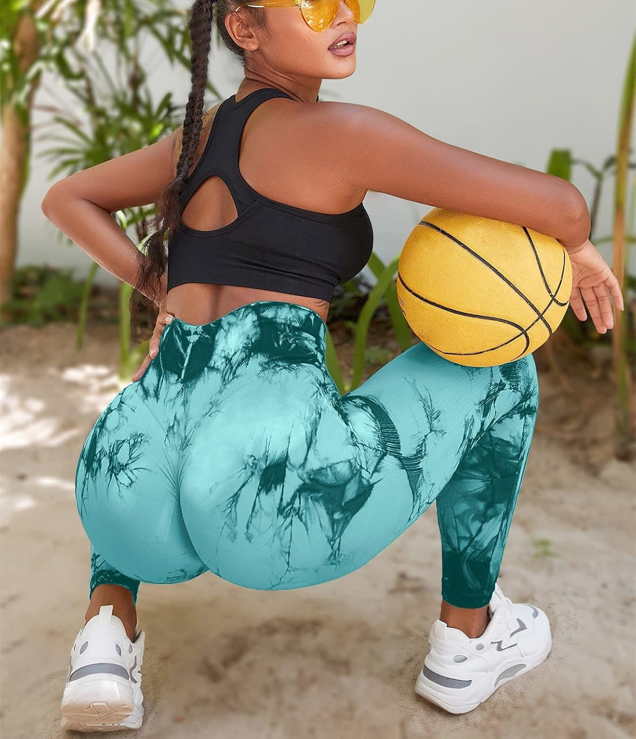 Scrunch Butt Lifting Leggings for Women Seamless Tie Dye High Waist Yoga Pants Workout with Ribbed and Smile Contour