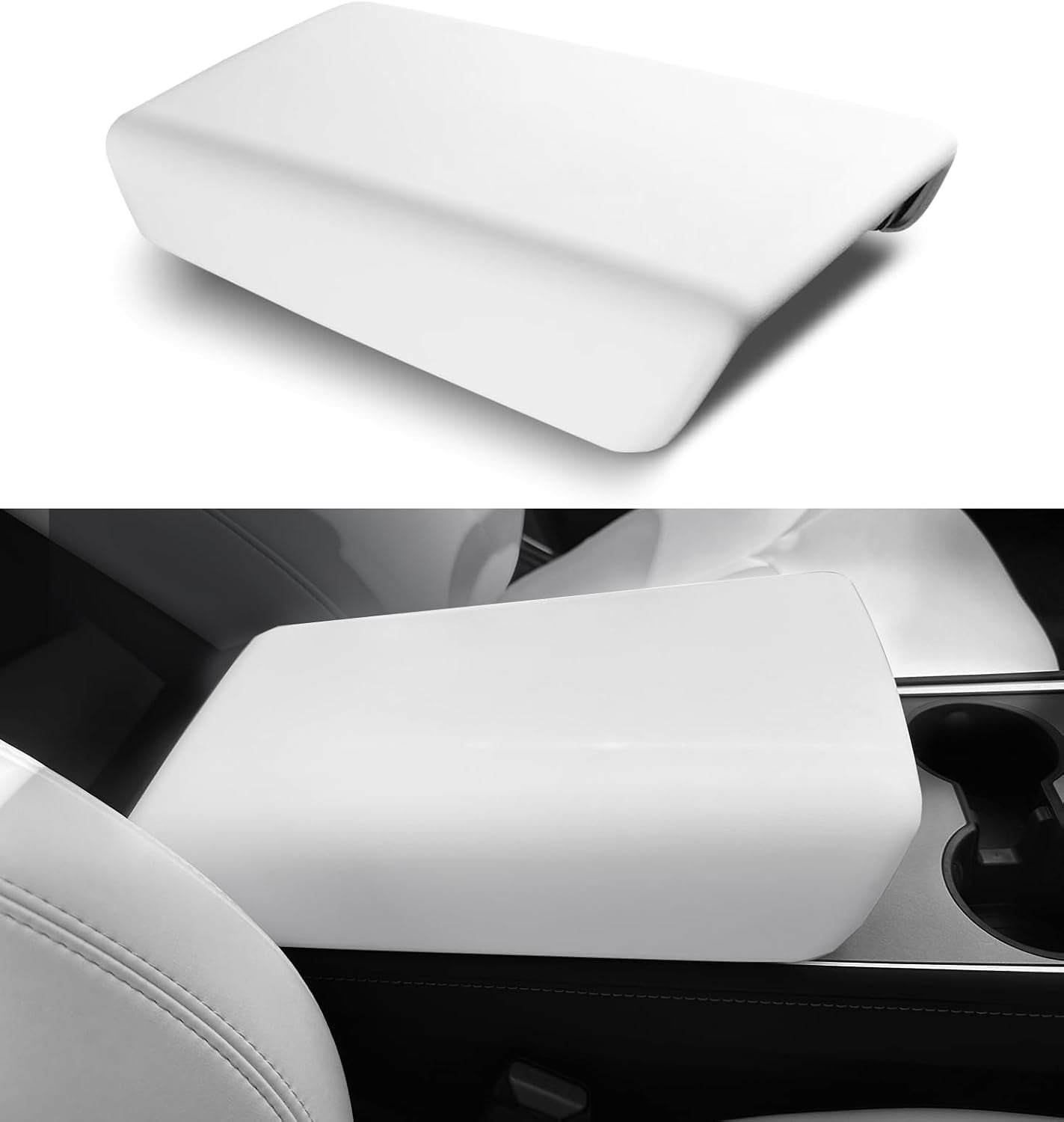 Armrest Cover for Tesla Model 3 Model Y 2017-2024, Center Console TPE Armrest Protective Cover Snap on Install for Tesla Model 3/Y Accessories Interior, White (Not Fit for 2024 Model 3 Refresh)