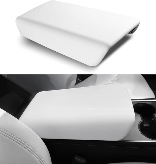Armrest Cover for Tesla Model 3 Model Y 2017-2024, Center Console TPE Armrest Protective Cover Snap on Install for Tesla Model 3/Y Accessories Interior, White (Not Fit for 2024 Model 3 Refresh)