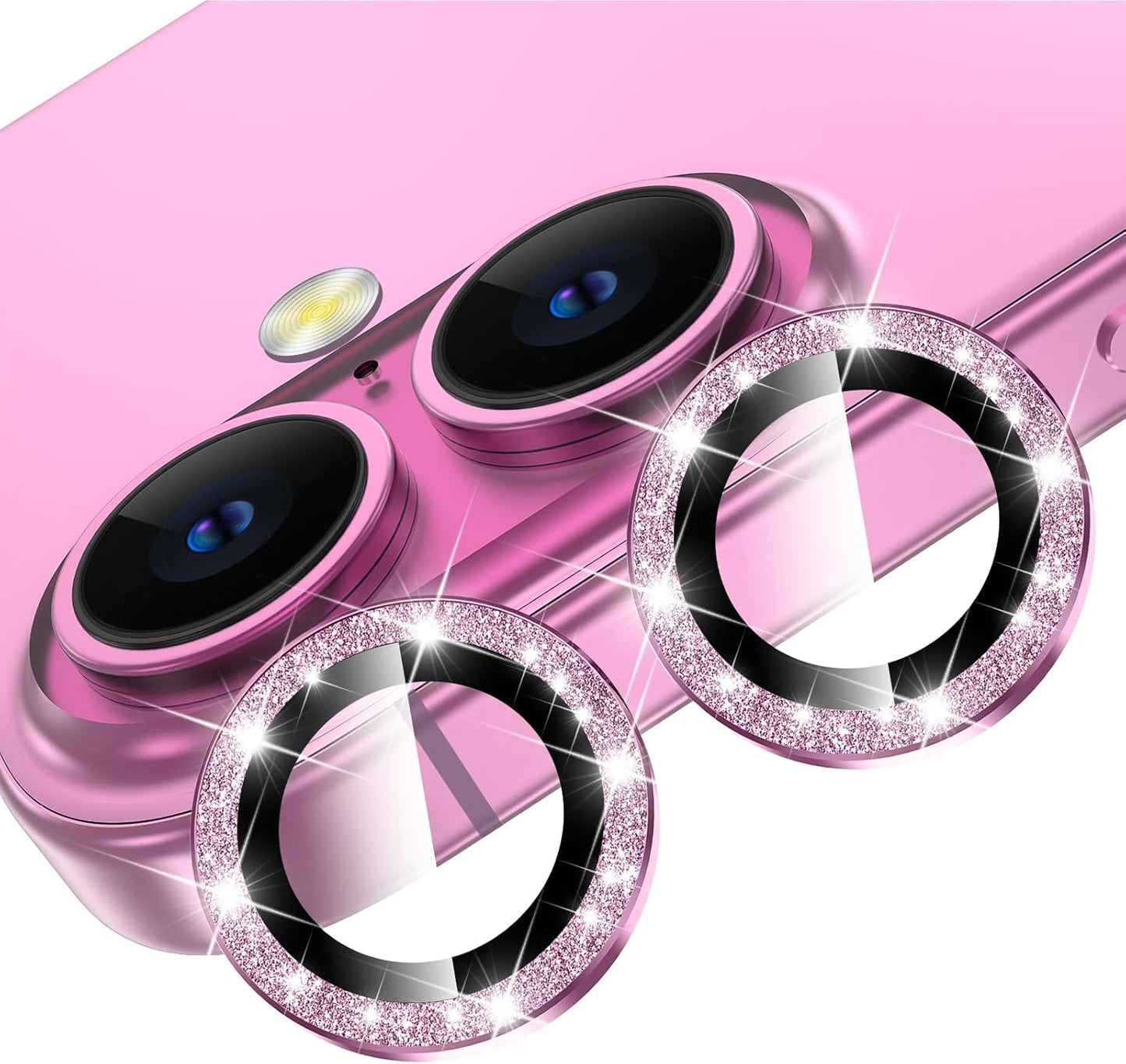 for Iphone 16 Plus/Iphone 16 Camera Lens Protector, Individual anti Scratch Metal Ring Tempered Glass Camera Screen Protector for Iphone 16 Accessories, Case Friendly (Pink)