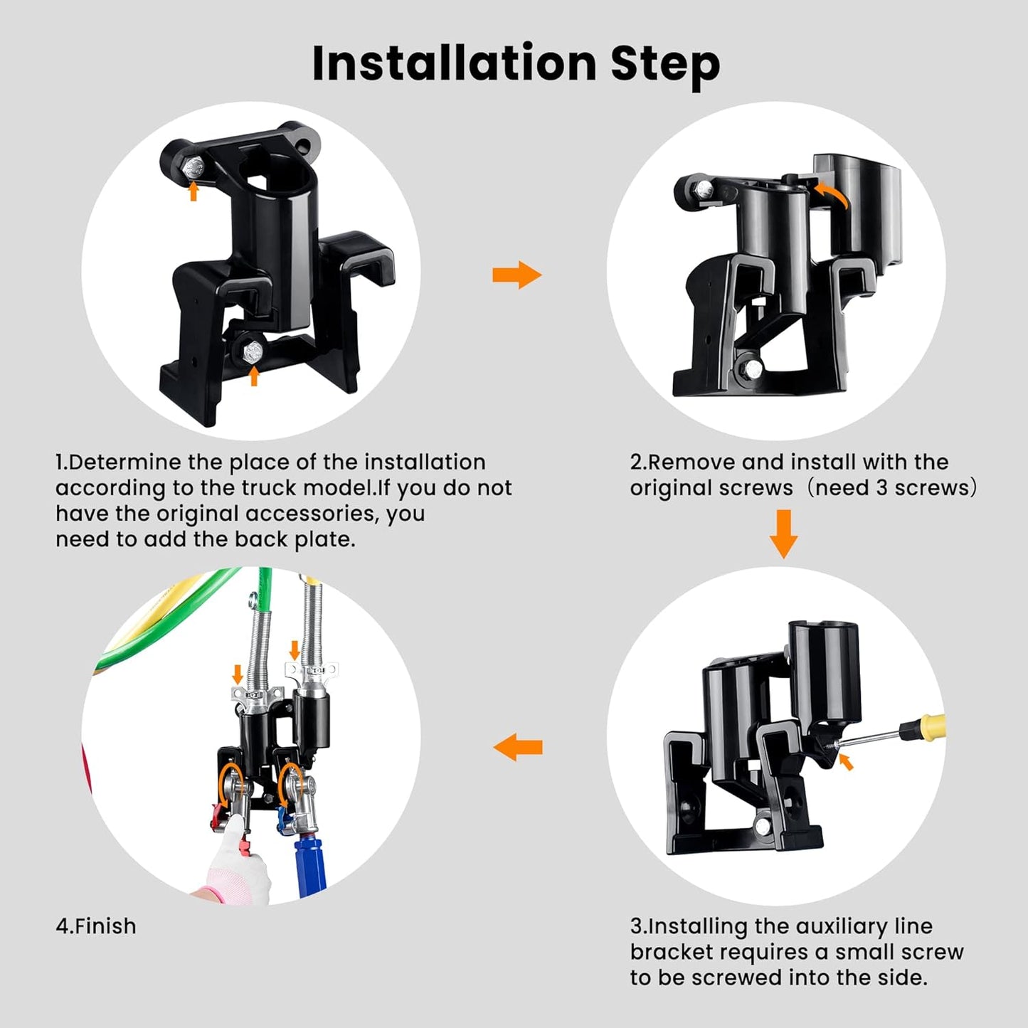 Glad Hand Holder,  2 Plugs and 2 Gladhand Holder for Semi Truck, Air Brake Coiled and Electric Power Cable Organizer Bracket - Black TRUCK DRIVER