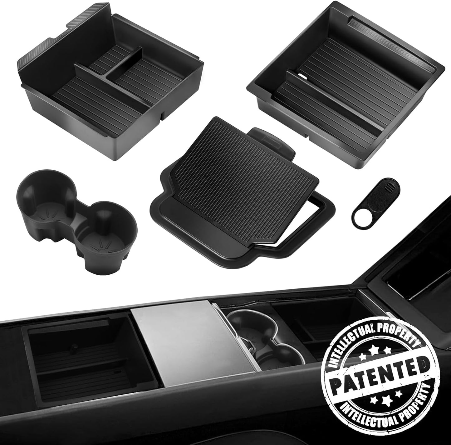 2025 Upgrade Center Console Organizer Tray for Tesla Model 3 Highland 2024 2025 [Slide Smoothly] Armrest Hidden Organizer Box Cup Holder for Tesla Model 3 Accessories 2024 2025 Matte Black