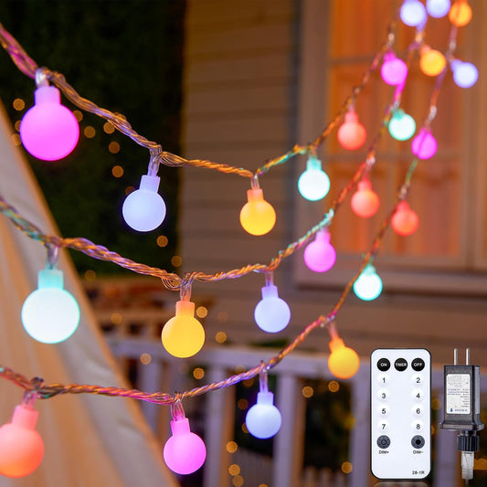 Globe String Lights, 33 Feet 100 Led Fairy Lights Plug In, 8 Modes with Remote Mini Globe Lights for Indoor Outdoor Bedroom Party Garden Christmas Tree Easter Decoration, Pink + Multicolor