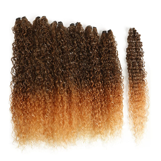 Synthetic Hair Kinky Curly 6 Bundles Weave with 1Pc Crochet Hair Total 7Pcs Tight Curly 22 24 26 Inches Omber Brown Orange 2 Tones Color