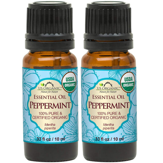 100% Pure Peppermint Essential Oil - USDA Certified Organic - 10 Ml Pack of 2 - W/Improved Caps and Droppers (More Size Variations Available) TLBH