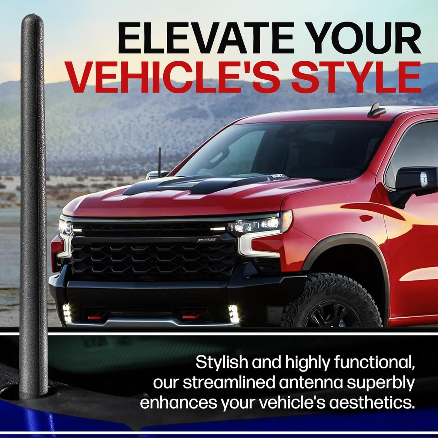 Short Rubber Antenna Fits Chevrolet Silverado 1500 (2006-2025), the Original 6 3/4 Inch, Car Wash Proof, Durable EPDM Rubber, Internal Copper Coil for Enhanced Reception