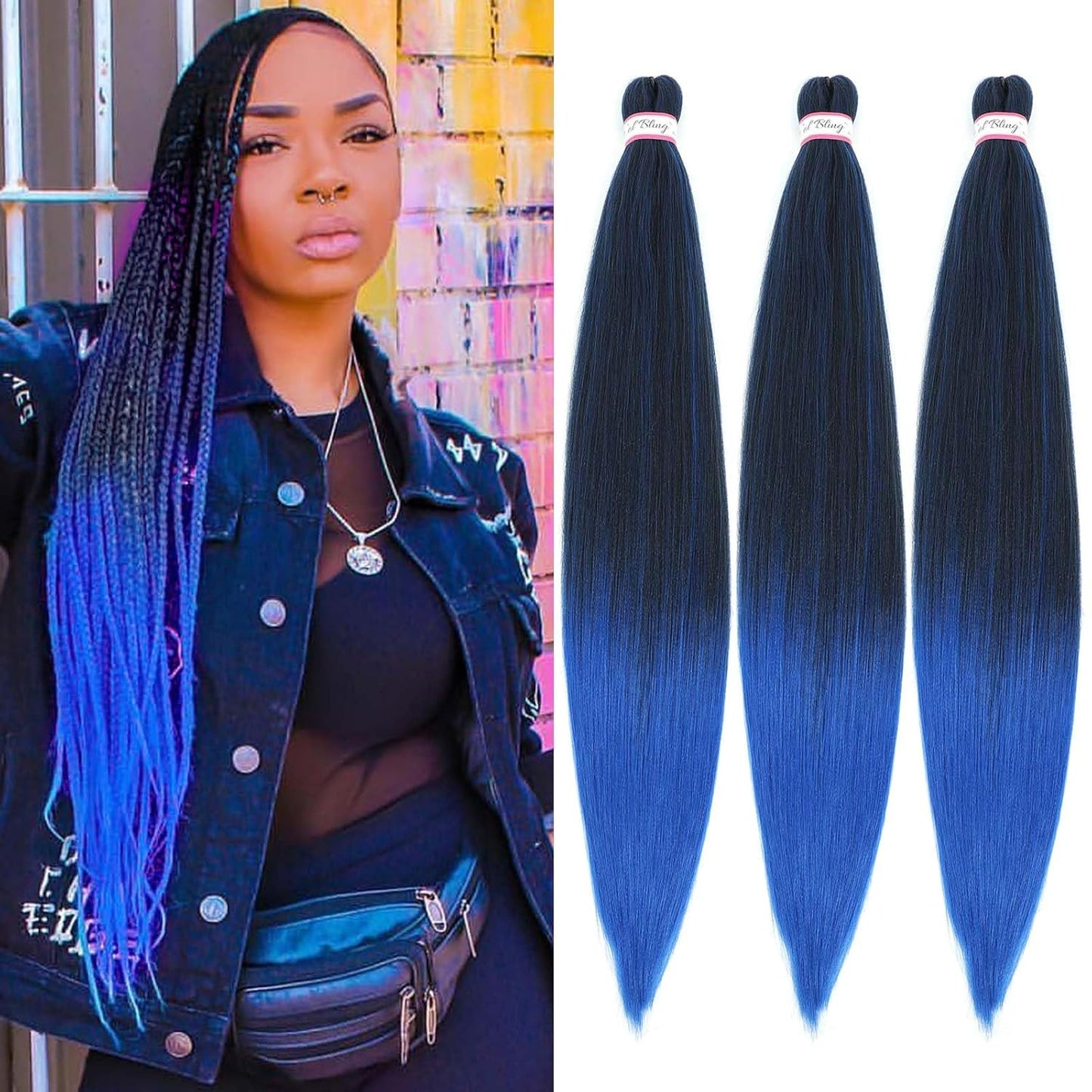 Braiding Hair Pre Stretched 28 Inch 3 Packs Braiding Hair Yaki Texture Prestretched Crochet Hair Braids 1B/Blue
