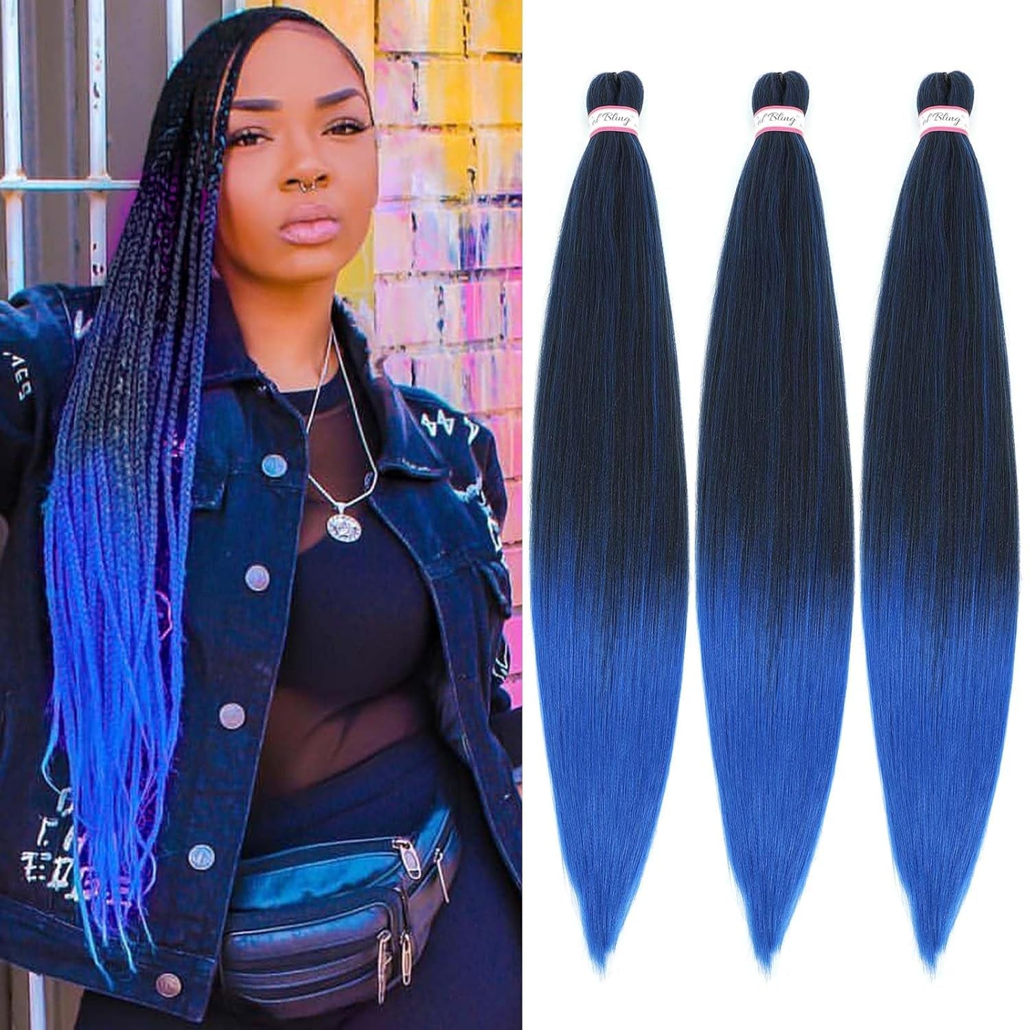 Braiding Hair Pre Stretched 28 Inch 3 Packs Braiding Hair Yaki Texture Prestretched Crochet Hair Braids 1B/Blue