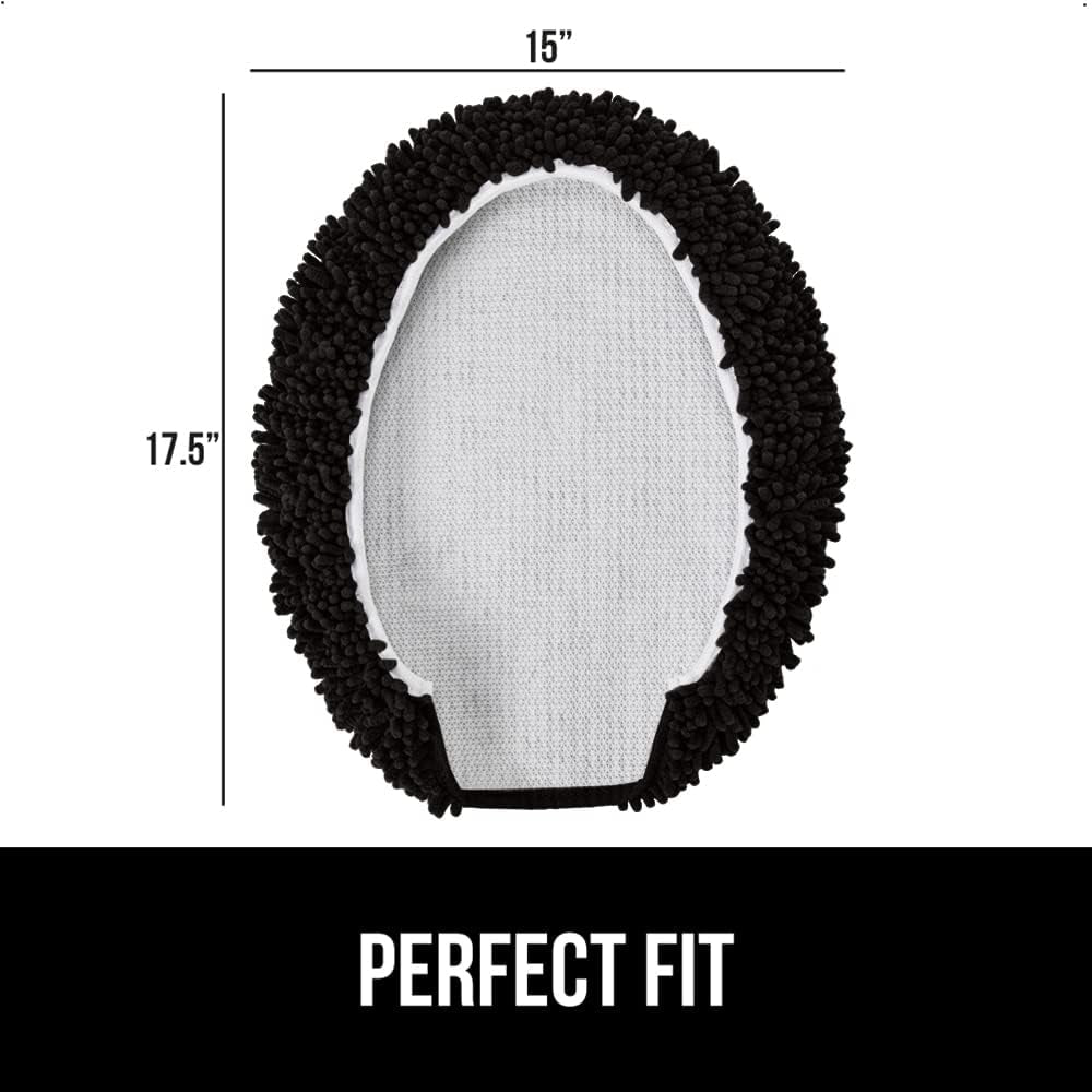 Soft Chenille Bathroom Toilet Lid Cover, Machine Washable Seat Covers, 17.5X15, Stays in Place Rubber Backing, Fits Most Round, Elongated and Oblong Lids, Accessories Decor, Black