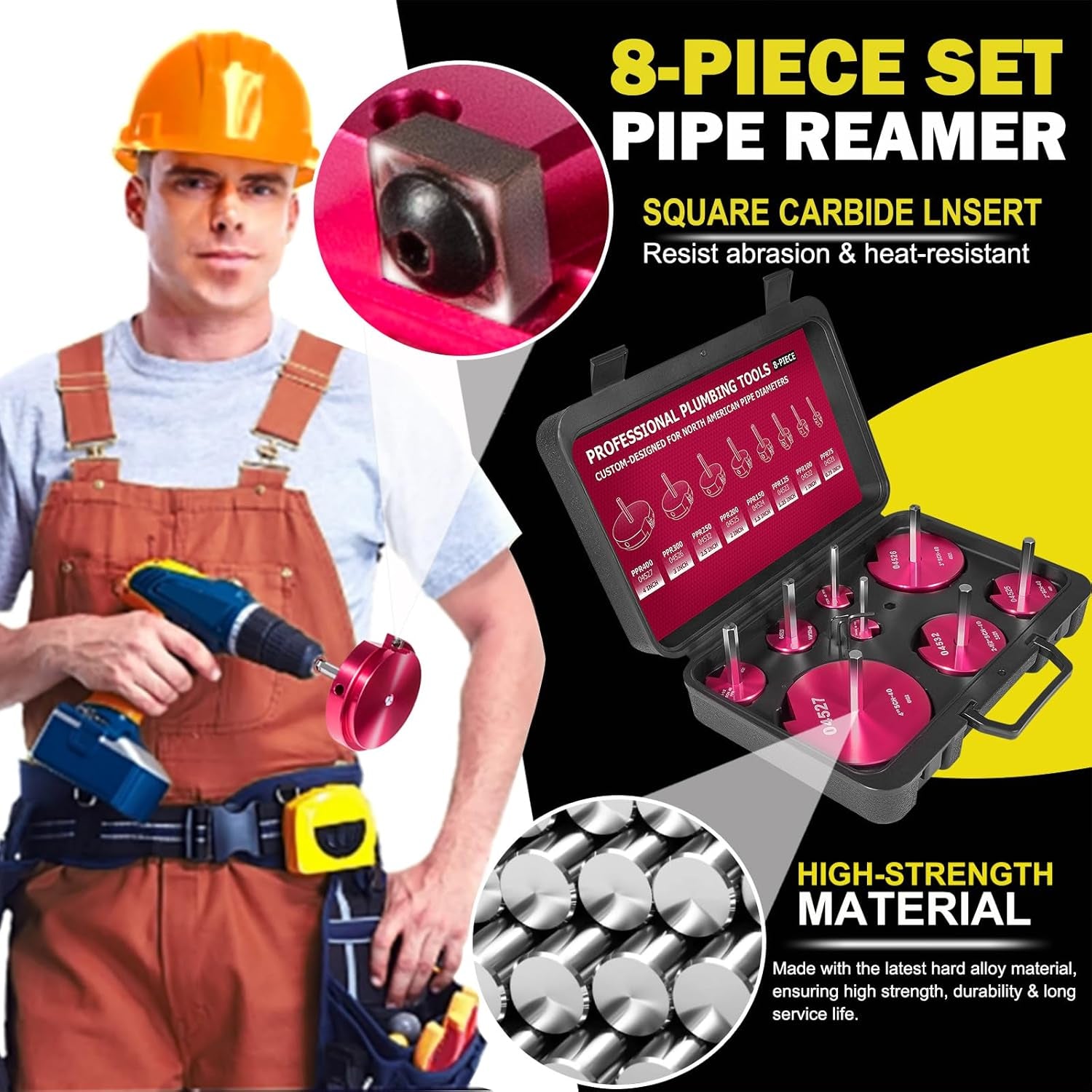 Premium 8Pcs PVC Pipe Reamer Kit - Complete Reamer Set, Fits Standard 1/2" Drills, Includes PPR75, PPR100, PPR125, PPR150, PPR200, PPR250, PPR300, PPR400 (3/4", 1", 1-1/4", 1-1/2", 2", 2-1/2", 3", 4")