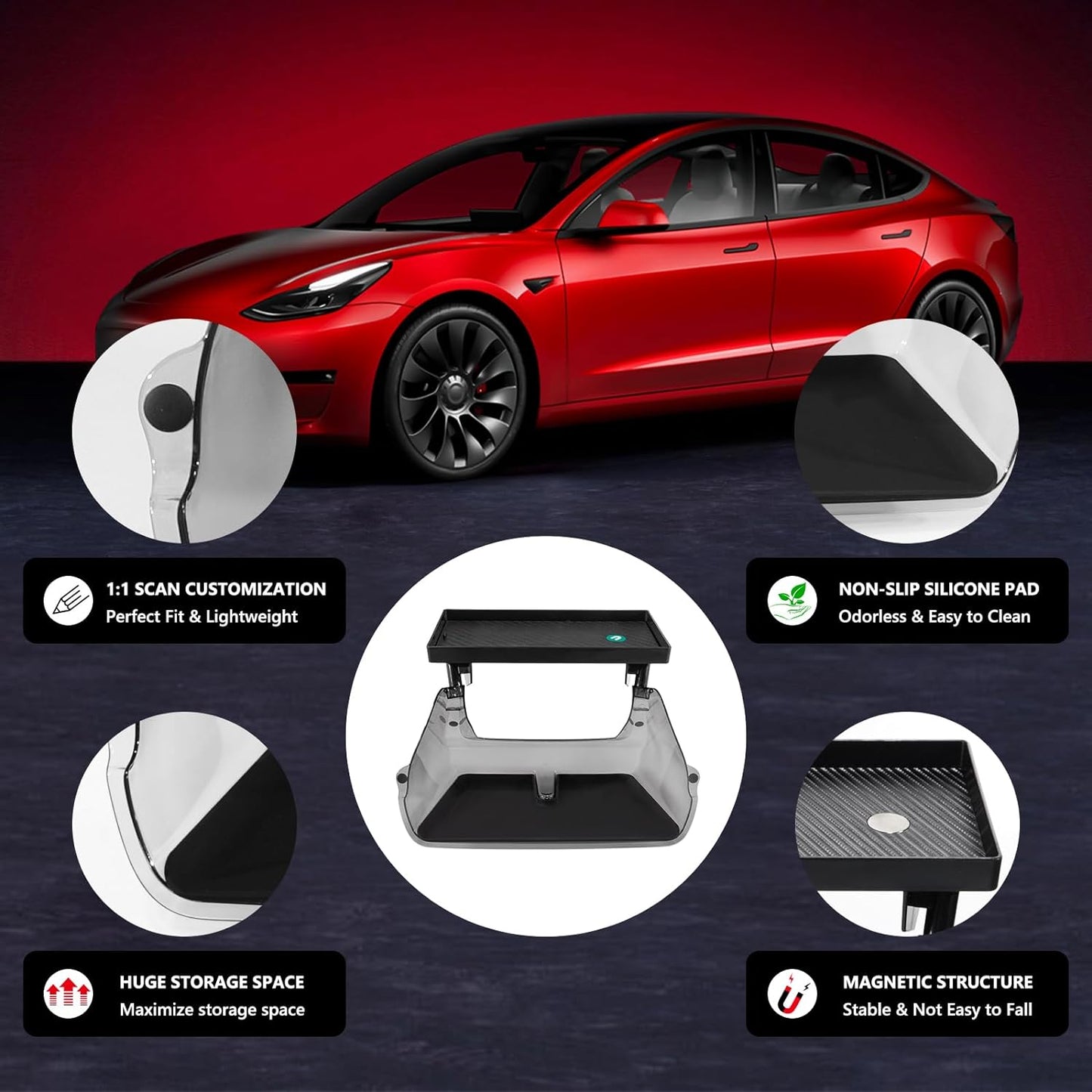 Under Screen Storage Organizer Model 3/Y Magnetic Center Console Organizer - Compatible with Tesla Model 3 2023-2017 Model Y Accessories 2024-2020 [Not Fit 2024 Model 3 Highland]