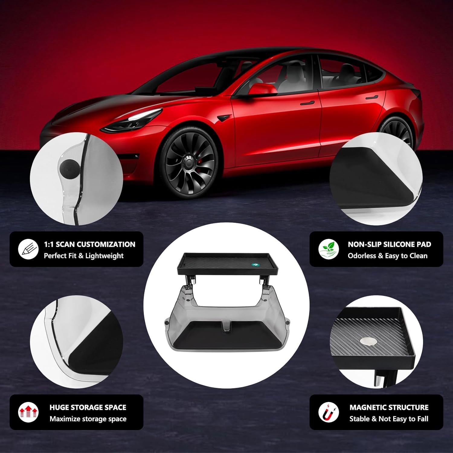 Under Screen Storage Organizer Model 3/Y Magnetic Center Console Organizer - Compatible with Tesla Model 3 2023-2017 Model Y Accessories 2024-2020 [Not Fit 2024 Model 3 Highland]