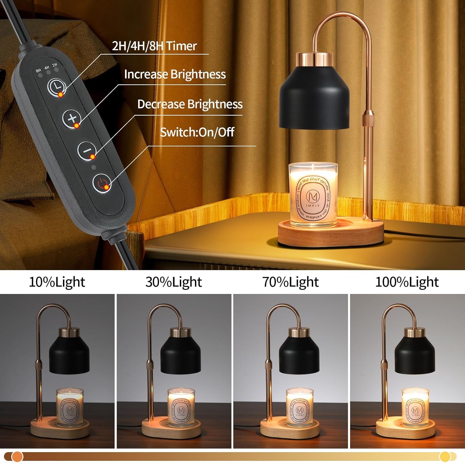 Candle Warmer Lamp,Timer,Dimmer,Adjustable Height Home Decor Electric Wax Melt Warmer with 2 Bulbs Gifts for Mom Womens Christmas Scented Jar Bedroom Living Room Decor