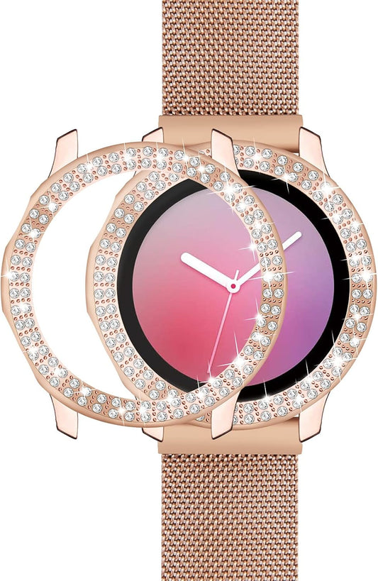 Compatible with Samsung Galaxy Watch Active/Active 2 40Mm 44Mm Band with Case Women, Stainless Steel Mesh Loop Replacement Magnet Wristband Strap & Full around PC Bumper for Galaxy Active 2 40Mm 44Mm