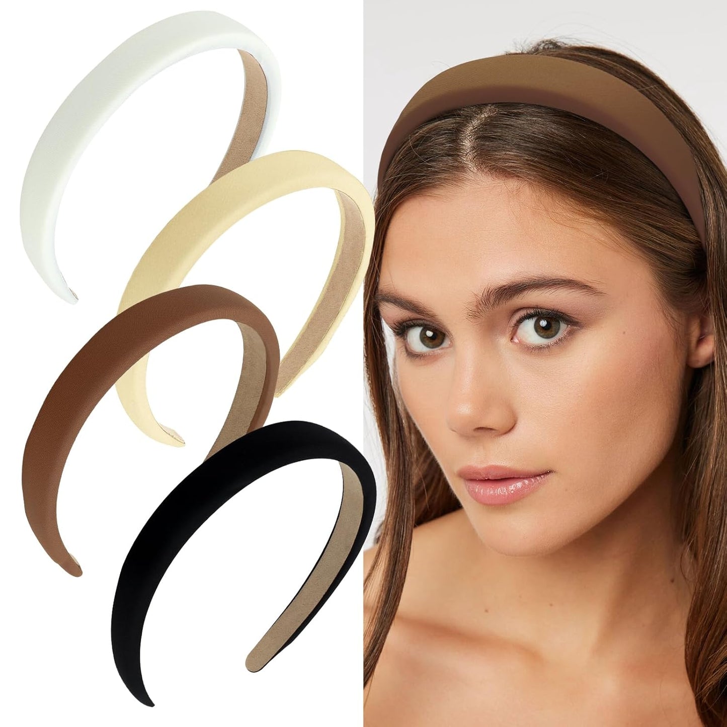 Headbands for Women, 4Pcs Padded Headbands Non Slip Soft Thick Comfortable Headbands Cute Brown Black Pink White Fall Headband Aesthetic Y2K Halloween Costume Hair Accessories for Women Girls