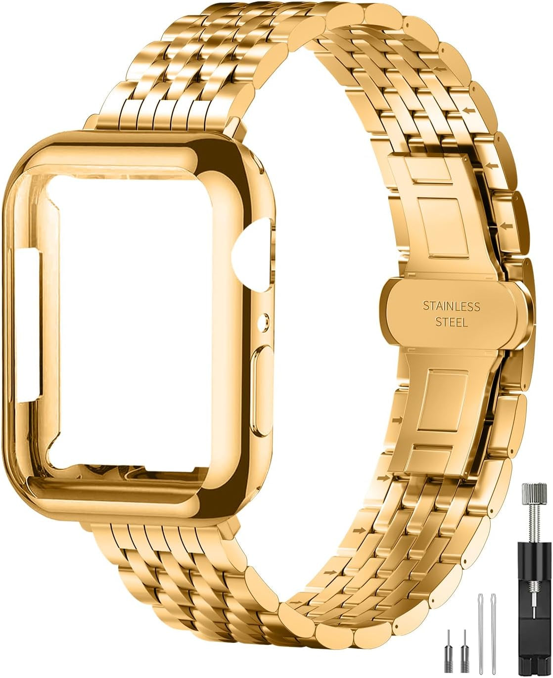 Slim Metal Band with Apple Watch Band 40Mm 41Mm 38Mm 45Mm 44Mm 42Mm, Dressy Stainless Steel Chain Strap for Women Man Iwatch Bands Series 9 8 7 6 5 4 3 2 1 SE SE2