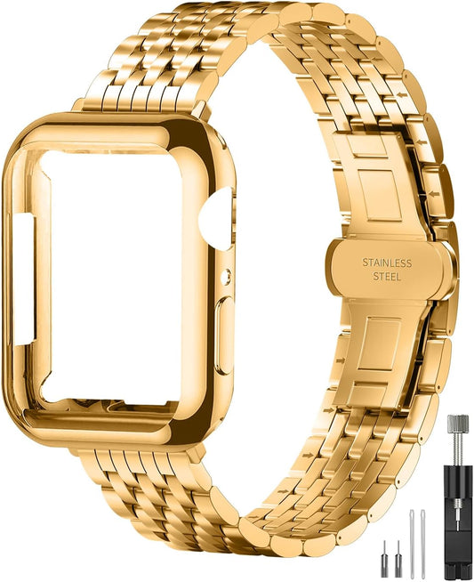 Slim Metal Band with Apple Watch Band 40Mm 41Mm 38Mm 45Mm 44Mm 42Mm, Dressy Stainless Steel Chain Strap for Women Man Iwatch Bands Series 9 8 7 6 5 4 3 2 1 SE SE2