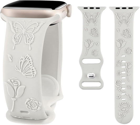 Engraved Bands Compatible with Apple Watch Band 40Mm 41Mm 38Mm 42Mm 44Mm 45Mm 49Mm Women, Soft Silicone Sport Apple Watch Band for Iwatch Bands Series SE Ultra 9 8 7 6 5 4 3 2 1